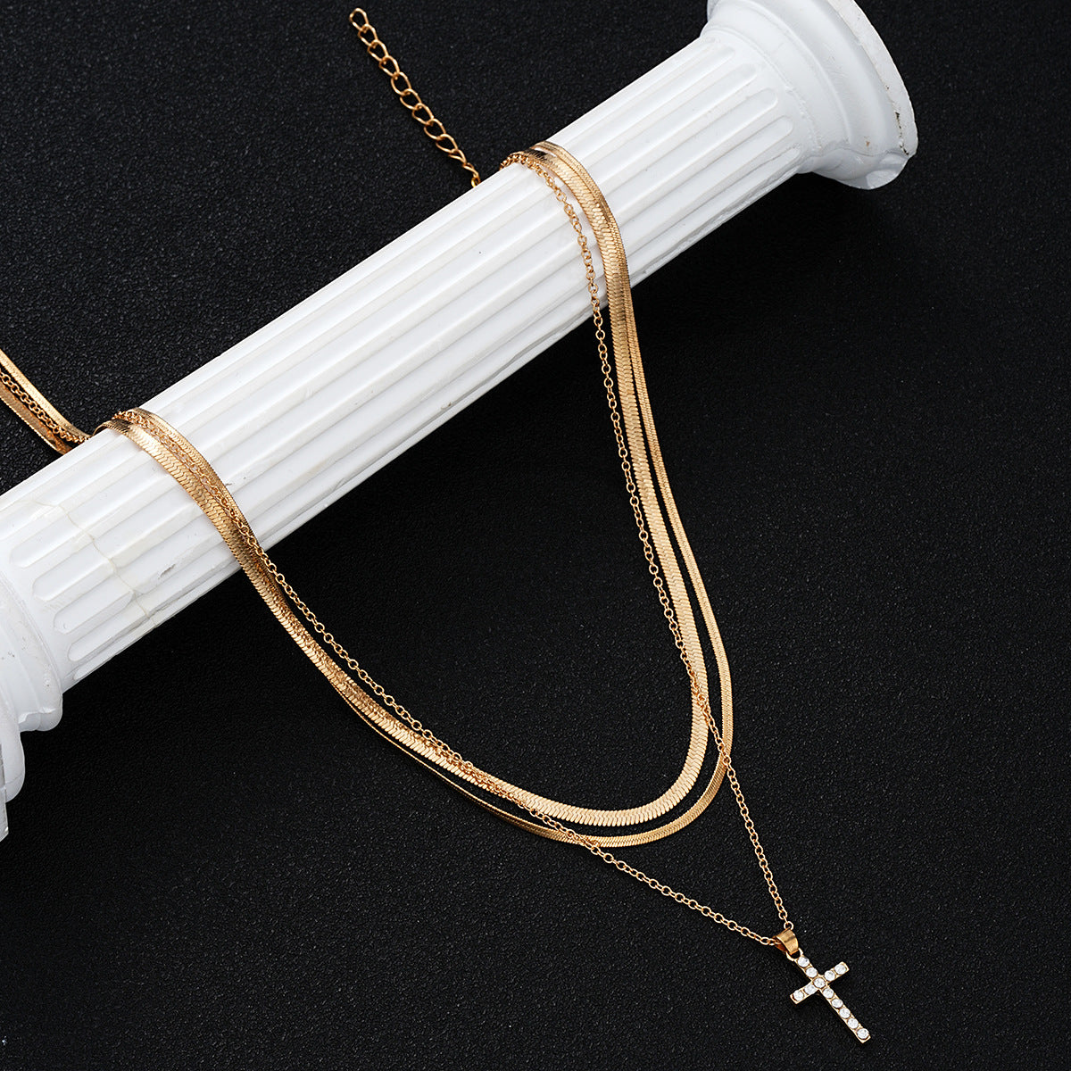 Diamond Cross Snake Bone Necklace Set (3-piece)