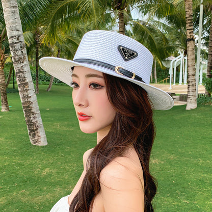 Sombrero de paja de tendencia primavera otoño verano para mujer ala plana británico jazz sol 
