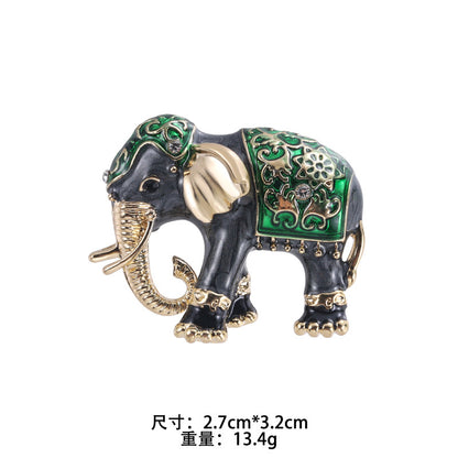Enamel Oil Drop Diamond Elephant Brooch