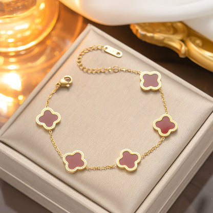 Pulseira trevo de aço titânio, brincos, conjunto de colar 