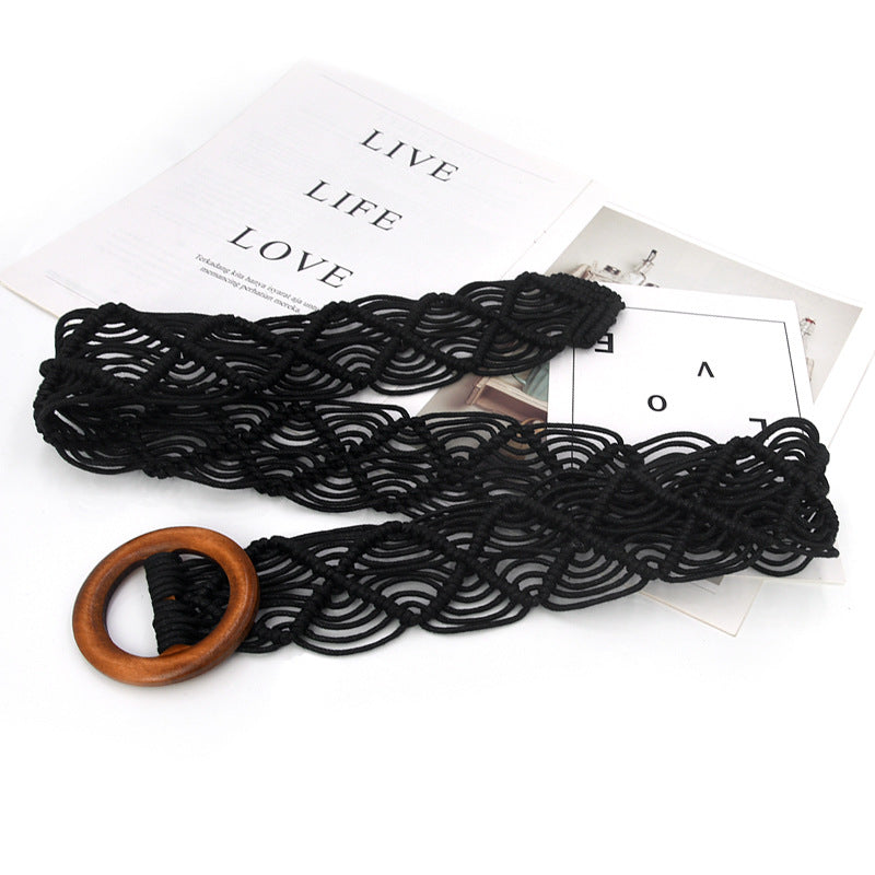 Braided round buckle boxy wide belt