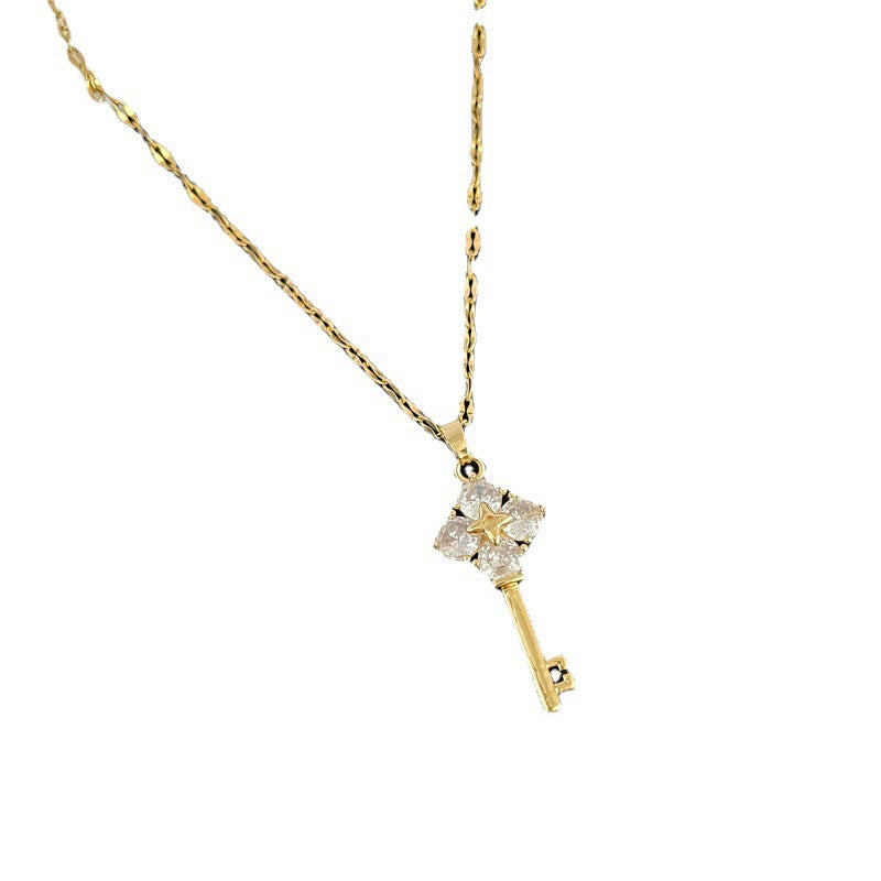 Gold-Plated Titanium Steel Key Necklace with Tassel — Women's Clavicle Chain