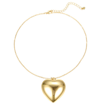 Big red glass heart pendant black leather necklace