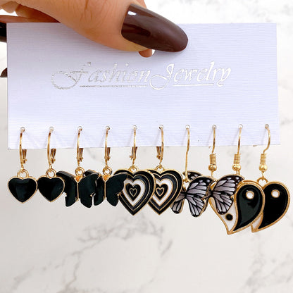 5-piece black and white checkerboard earrings for women