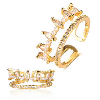 Pearl Flower Love Lock Bow Ring
