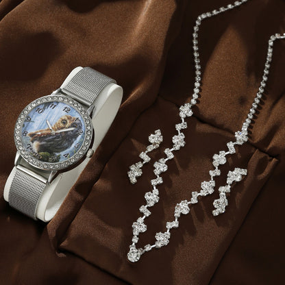Owl Watch Rhinestone Jewelry Set