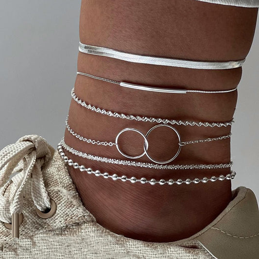 Juego de tobilleras de doble anillo gitano (6 piezas) 