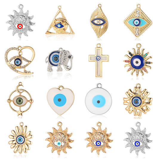 5 pcs/bag geometric love eye alloy necklace earrings pendant