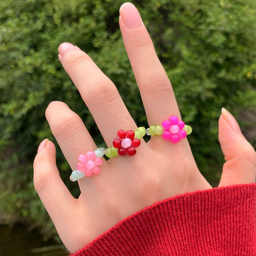 Crystal Bead Flower Ring