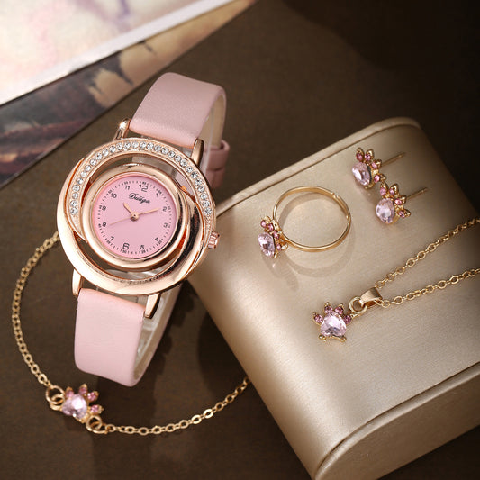 Rhinestone Quartz Watch Jewelry Set