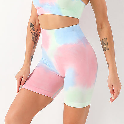 Conjunto de yoga de cintura alta con efecto tie-dye sin costuras 