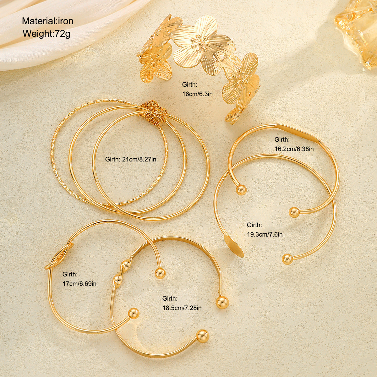 Retro Gold Knotted Flower Bracelet Set