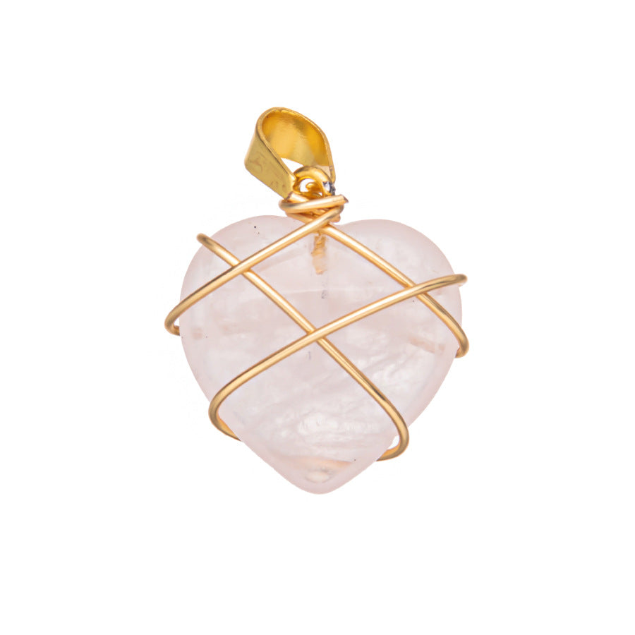 Crystal Agate Gemstone Silk Heart Pendant