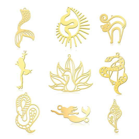 5 pcs/bag, mermaid tail titanium steel pendant.