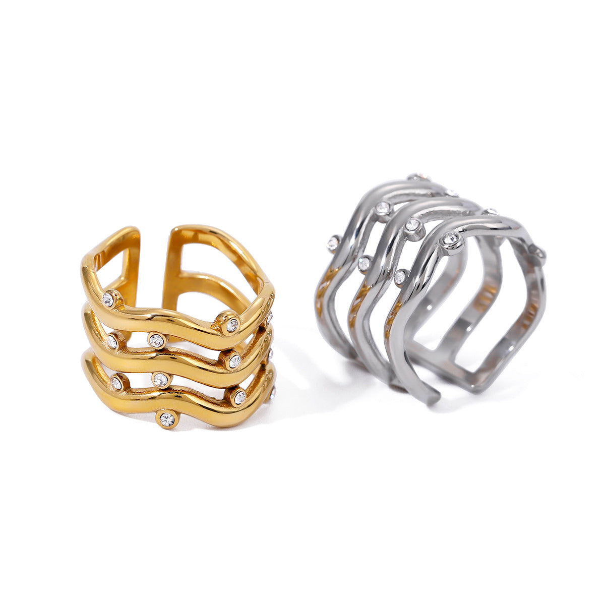 Three-layer ripple rhinestone ring