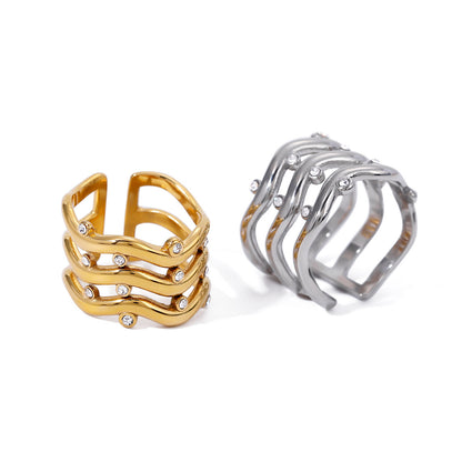 Three-layer ripple rhinestone ring
