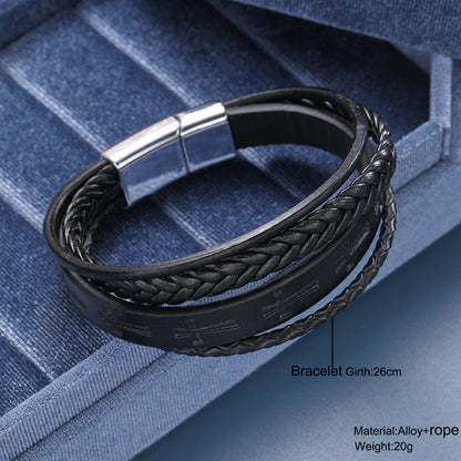 Cross leather bracelet with magnetic clasp