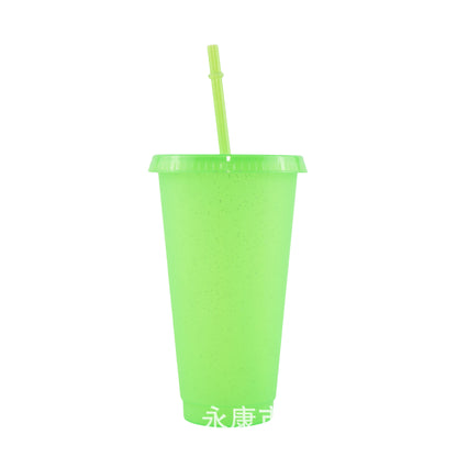 710Ml fluorescent green glitter straw cup