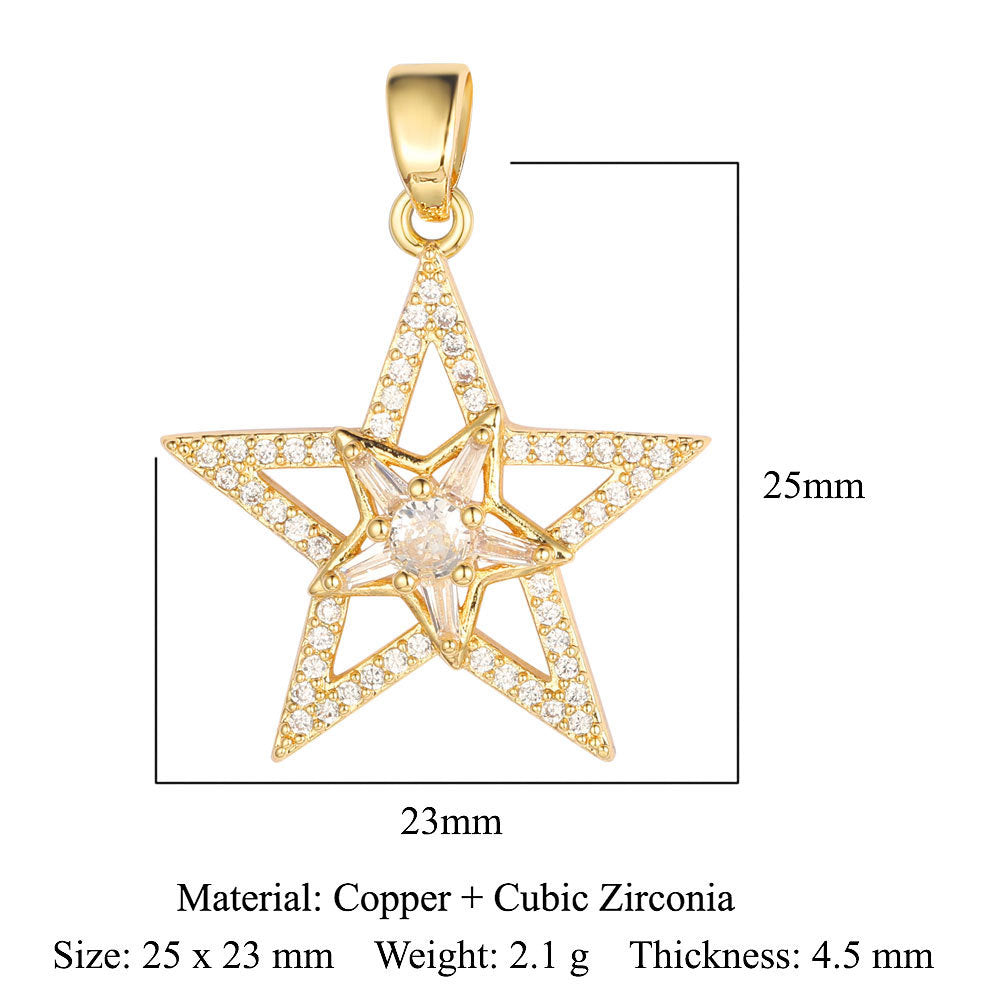 Colgante de cobre y circonita con forma de sol, luna y estrellas 