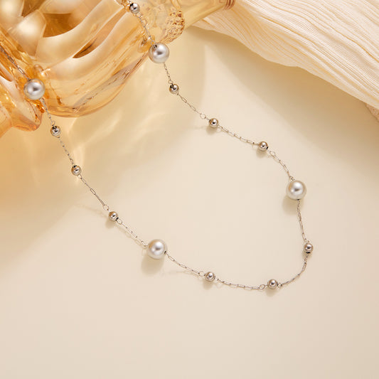 Gypsy Star Gray Bead Pearl Collarbone Necklace