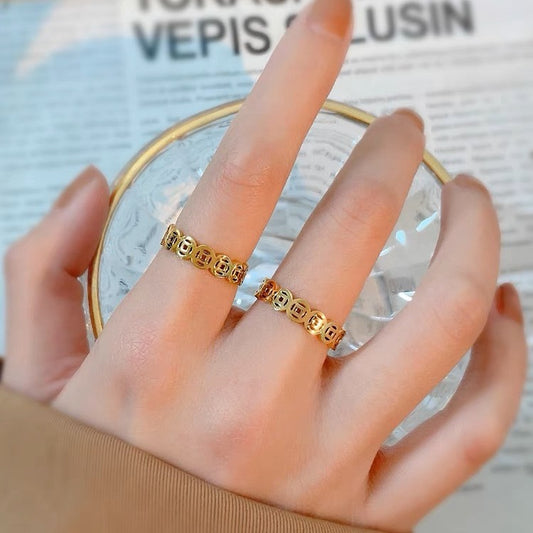 Gold-Tone Non-Fading Titanium Steel Coin Index Ring