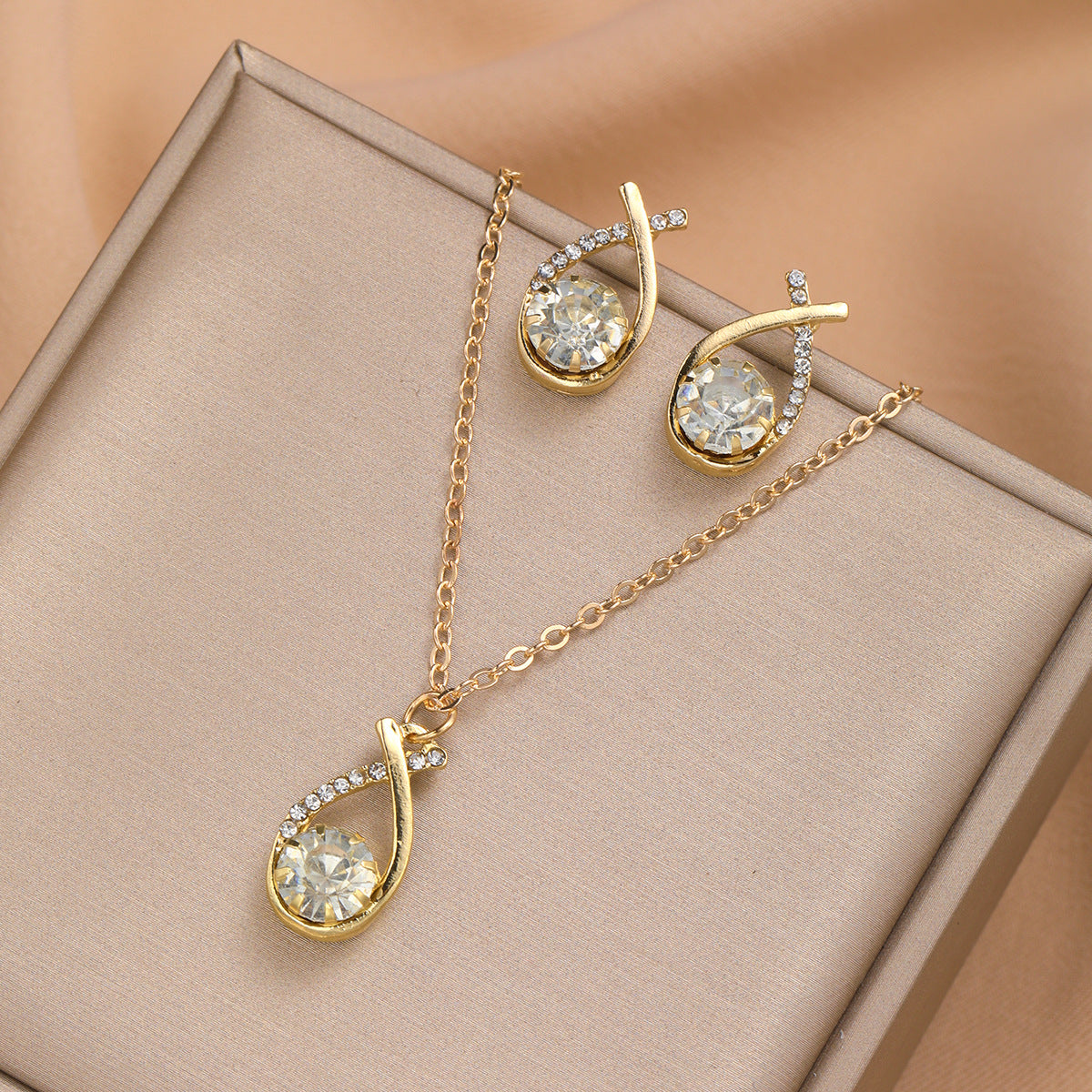Zircon Cross Necklace & Earring Set