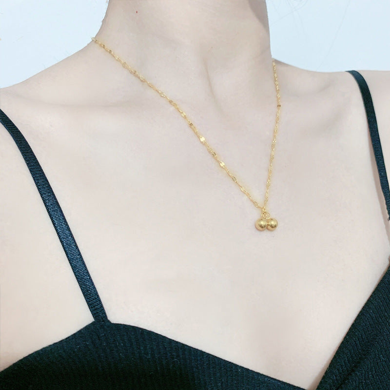 Hypoallergenic Titanium Steel Collarbone Necklace with Zircon Cherry Pendant