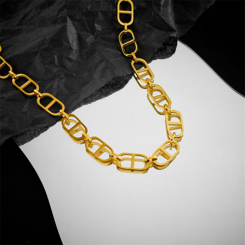 Pig Nose Pendant Stainless Steel 18K Gold-Plated Collarbone Necklace