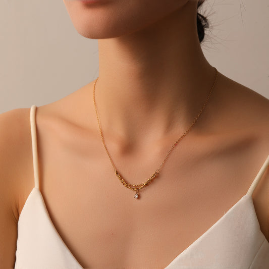 Women's 18K Gold-Plated Titanium Steel Smile Zircon Collarbone Necklace