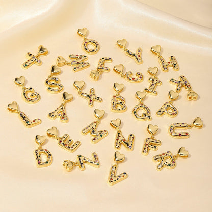 18K real gold copper zircon love letter necklace pendant.