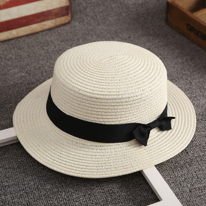 Summer British Straw Hat Kids Flat Brim Breathable Sun Protection Beach