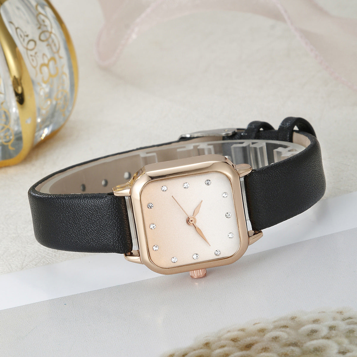 Square quartz watch black love alloy bracelet
