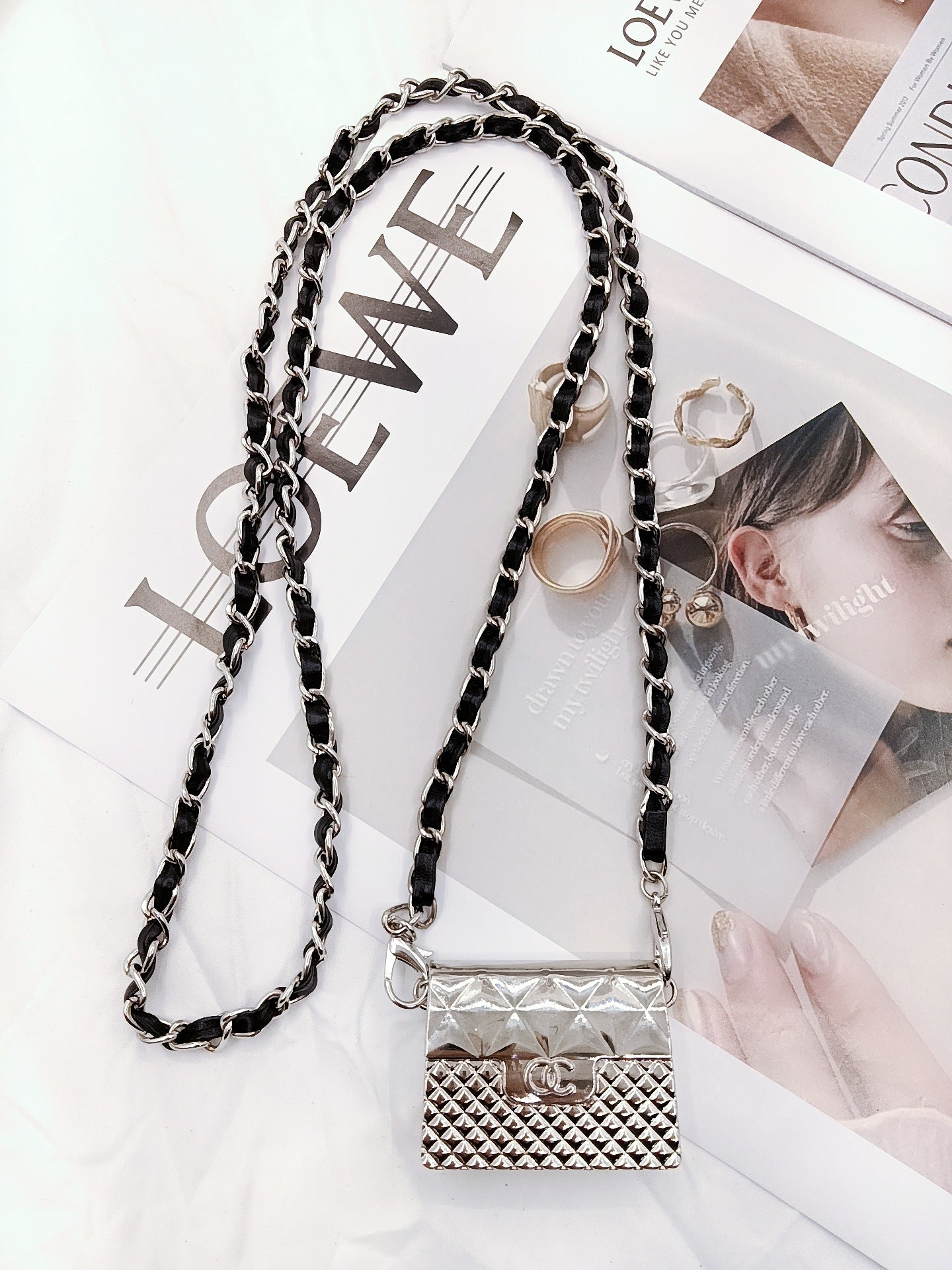 Pearl chain metal box bag women's summer