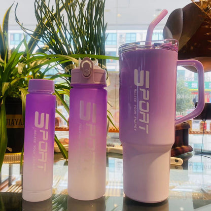 Car Bottle Three-Piece Set, Plastic, Portable with Handle