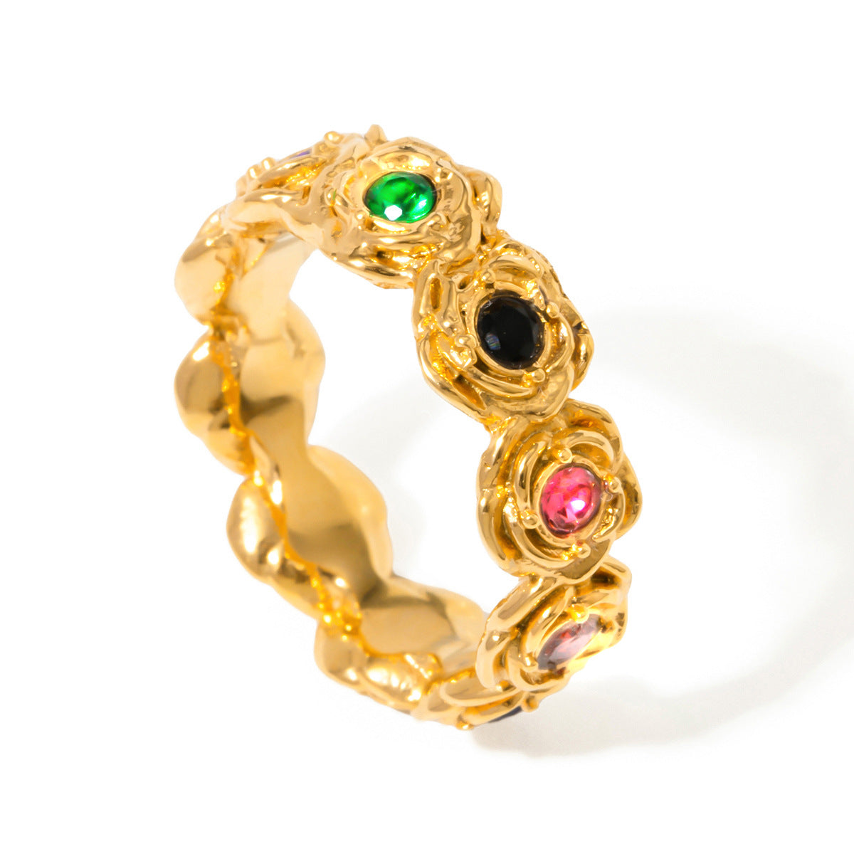 Rose inlaid round zircon ring