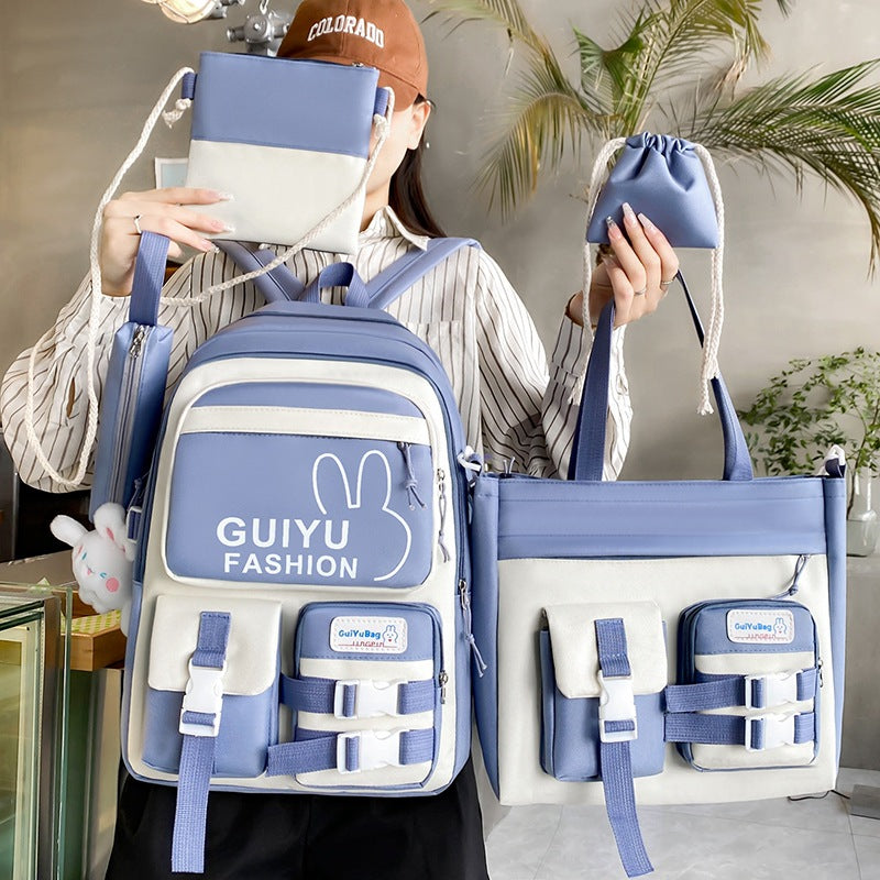 5-piece school bag Oxford cloth backpack handbag