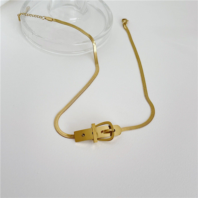 Women's Metal Belt-Buckle Snake Bone Clavicle Necklace