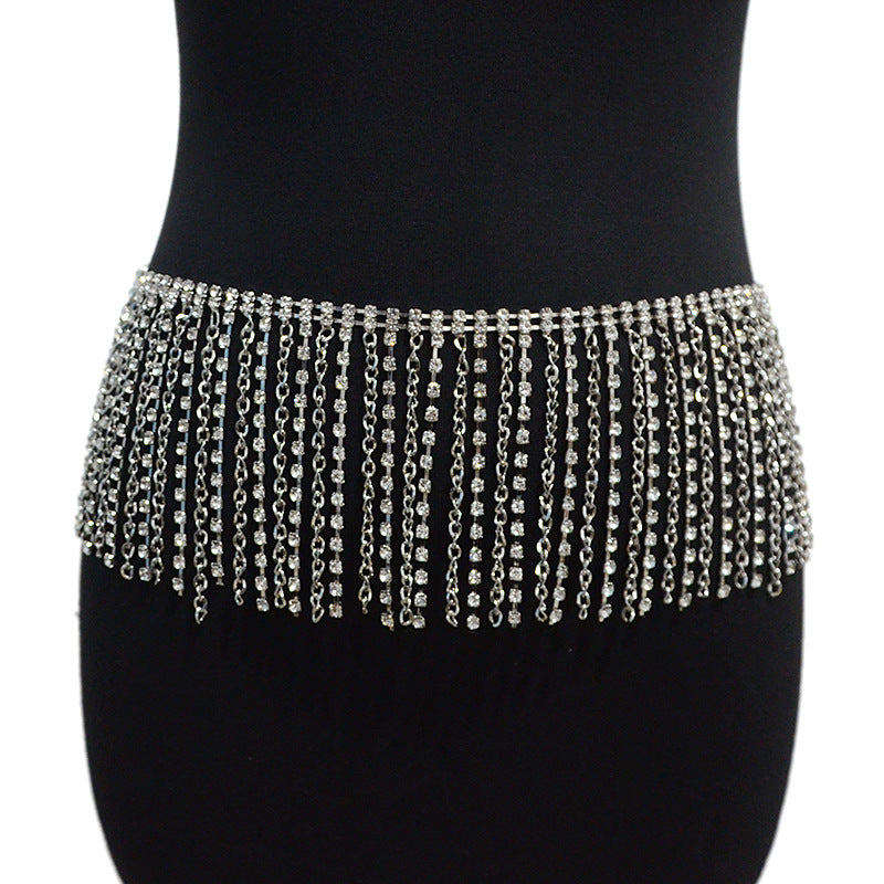 Rhinestone inlaid belly dance waist chain