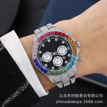 Reloj para hombre con esfera romana y diamantes de imitación 