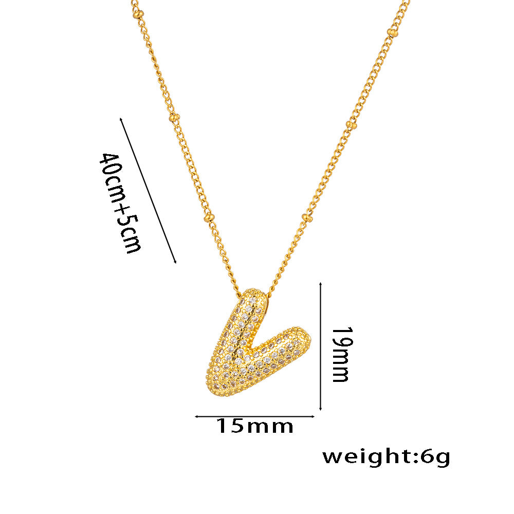 Hip-Hop Ice Sugar Zircon Quartz Letter Pendant American INS Fashion Necklace