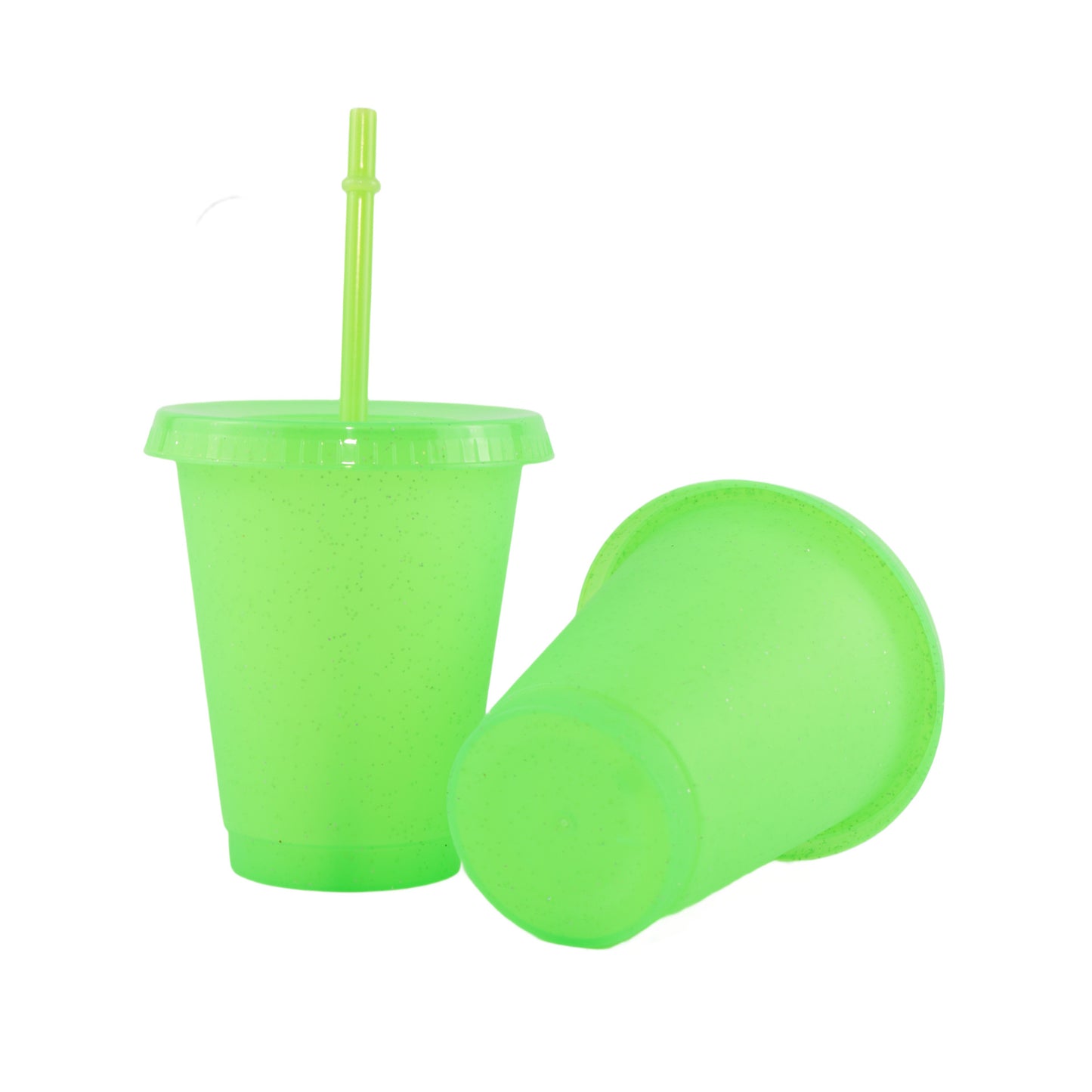 475Ml fluorescent green glitter straw cup