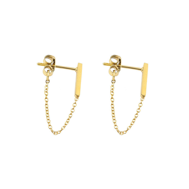 18K Gold-Plated Titanium Steel Long Chain Fringe Stud Earrings