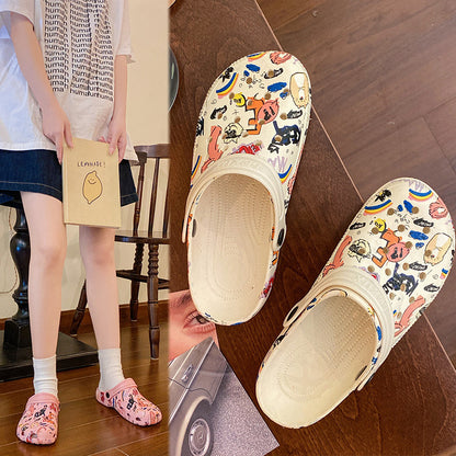 Hole shoes women step on shit feeling graffiti