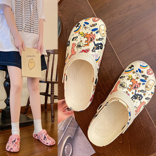 Hole shoes women step on shit feeling graffiti