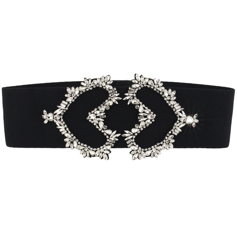 Elastic waist seal hand-sewn rhinestone crystal