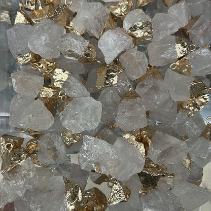 Amorphous Shaped Gold-rimmed Rough Stone Crystal Pendant