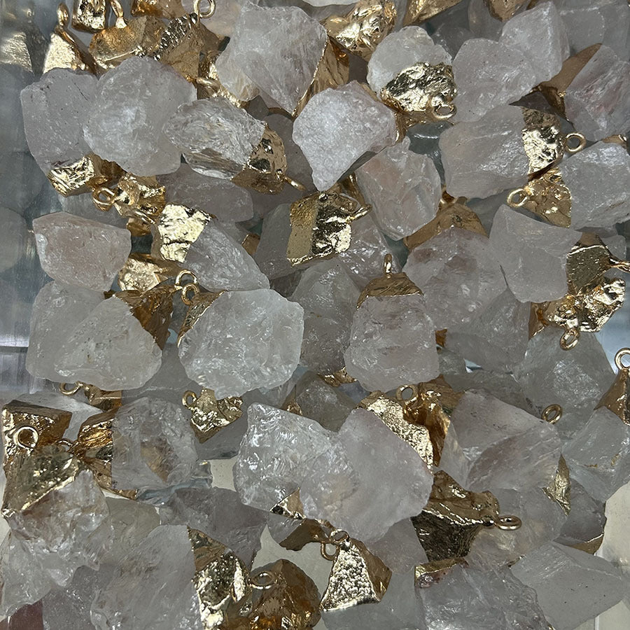 Amorphous Shaped Gold-rimmed Rough Stone Crystal Pendant