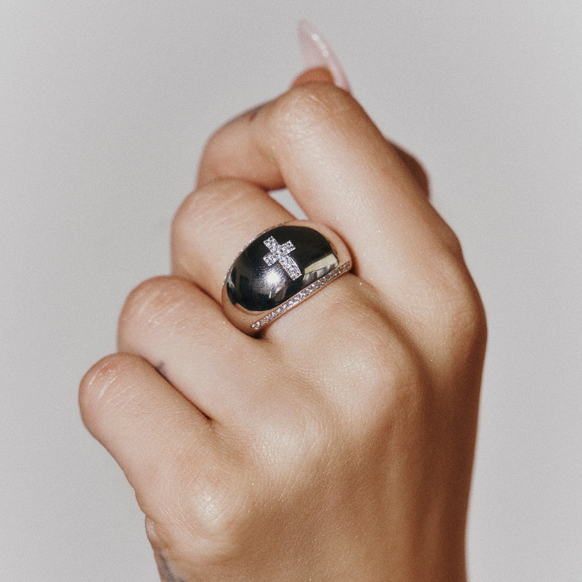 Diamond inlaid cross ring