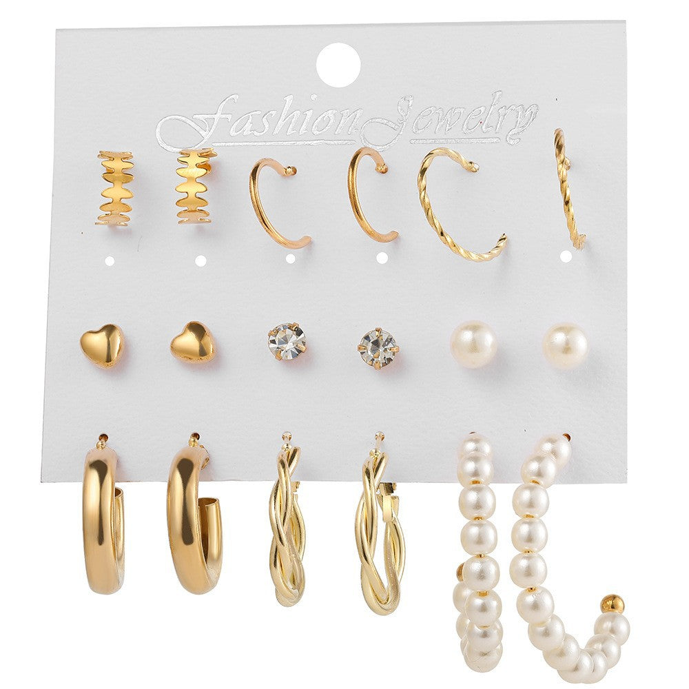 Heart Pearl Zircon Earring Set