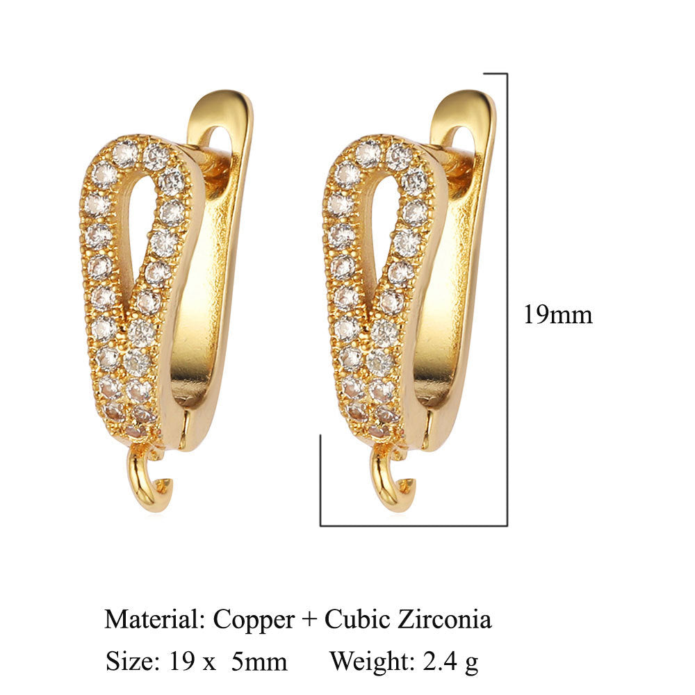 Hebilla de oreja para mujer con microincrustaciones de cobre y diamantes cuadrados 